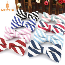 Ianthe Men Fashion Formal Linen Stripe Bow Tie Classical Bowties Colorful Butterfly Wedding Party Pet Bowtie Tuxedo Neck Ties 2024 - buy cheap