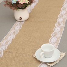 12''x108'' Shabby Chic Burlap Lace Hessian Natural Jute Table Runner for Wedding Party Festival Event Table Decorations 2024 - buy cheap