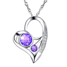 Aniversário de cristal zircônia cúbica charme feminino pingente colar coração forma romântico 925 prata esterlina jóias 2024 - compre barato