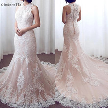 Cinderella Champagne O-Neck Sleeveless Covered Butto Soft Tulle Lace Applique Mermaid Wedding Dresses Lace Bridal Wedding Gowns 2024 - buy cheap