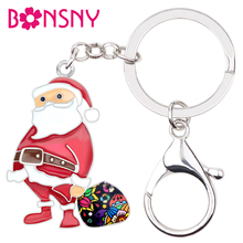Брелки для ключей Bonsny, эмалированные, металлические, Рождественский Санта-Клаус, модные украшения для женщин и девочек 2024 - купить недорого