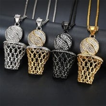 Micro Paved AAA CZ Stone Basketball Sport Men Pendant Necklace Gold 316L Stainless Steel Bling Iced Out Hip Hop Rock Jewelry 2024 - buy cheap