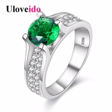 Anel anillos mujer bijoux titânio joias y006 anel de noivado cor prata anel de noivado feminino cristal verde 2024 - compre barato