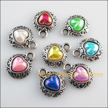 16 New Charms Mixed Acrylic Flatback Heart Pendants Tibetan Silver Color 13x16mm 2024 - buy cheap