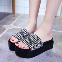 Summer new fashion lattice thick bottom slippers wild wedge sandals and slippers soft bottom sandals. 2024 - buy cheap