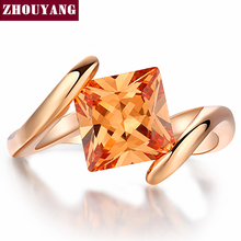 Zhuyang anel para mulheres 8mm quadrado princesa cortar orangle zircônia cúbica cor ouro rosado joias de moda cristais austríacos zyr419 2024 - compre barato