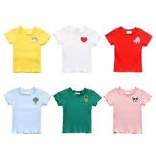 Новинка; летняя хлопковая Однотонная футболка с принтом для маленьких девочек; топы; блузка; Детские повседневные футболки с короткими рукавами для маленьких девочек 2024 - купить недорого