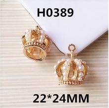 Free shipping 50pcs/lot Pearls decoration Alloy gold-color  tone 3D Hollowing Crown Shape Metal Pendant Charm diy jewelry making 2024 - buy cheap