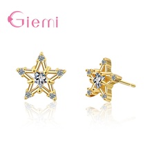 Novedosos aretes de tuerca estilo coreano ostentosos, joyería auténtica de Plata de Ley 925, accesorios para mujer, Zirconia cúbica CZ Crystal Star Design 2024 - compra barato