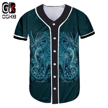 OGKB Senhora Camisa do Basebol Novo Botão T-shirt Palhaço E Dinossauro Impressão Hip Hop Plus Size 6XL 3D Vestuário Senhora 2024 - compre barato