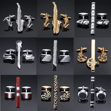 DY New luxury design high-quality Enamel Gold and silvery anchor Sax high-grade crystal Cufflinks tie clip set free shipping 2024 - buy cheap