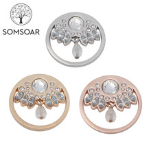 Somsoar Jewelry Arama Peach with clear Crystal 33mm Coin Disc fit my coin holder frame pendant as gift 2024 - buy cheap