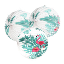Фламинго украшения в гавайском стиле Вечерние 3 шт 9-дюймовые аккордеонные бумажные фонари с пальмовых листьев для Луо бассеина Для летних вечеринок вечерние 2024 - купить недорого