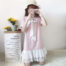 Summer new women's Korean version of the college style loose thin  dress stitching Ruffles sweet fashion Dress 2024 - buy cheap
