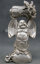 66000329 "с серебряным покрытием из золотистого металла счастливый смех Будда Майтрея богатство статуя денежной сумки скульптура 2024 - купить недорого