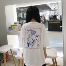 Camiseta feminina manga curta e casual folgada, camiseta vintage simples com estampa na moda, novo, 2017 2024 - compre barato