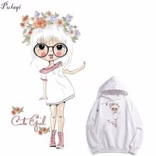 Pulaqi Cute Girl Iron-On Transfers Patches For Clothing Diy Transfer Paper Cartoon Flower Heat Transfer Vinyl Sticker On Clothes 2024 - buy cheap