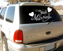 Just Married with Hearts Car Sticker Quote Vinyl Stickers Wedding decor Removable Window Murals Wall Stickers for Bedroom S425 2024 - buy cheap
