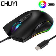 CHUYI проводная USB C игровая мышь геймер RGB светодиодный светильник игровые компьютерные мыши 3200 dpi 7 кнопок type C Muase с ковриком для мыши для Overwatch 2024 - купить недорого
