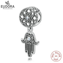 EUDORA 925 Sterling Silver Vintage Hamsa Hand Charms &Clear CZ Flower Hand of Fatima Pendant Beads Fit Bracelets DIY Jewelry Z66 2024 - buy cheap