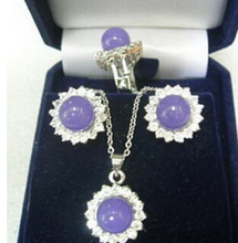 Бесплатная доставка> Ювелирные изделия фиолетовая натуральная Подвеска из камня и хрусталя ожерелье серьги кольцо (A0511) 2024 - купить недорого