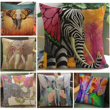 Elephant Cushion Cover Printed Linen Pillow Cover Car Sofa Throw Pillow Decorative Pillowcase Almofada Decorativos 45x45cm 2024 - buy cheap