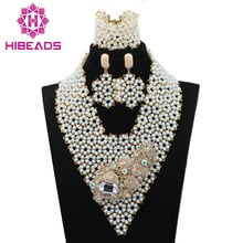 New White Beads Women Jewelry Necklace Set Chunky Costume Bridal African Jewelry Set Statement Jewellery Free Ship WD356 2024 - buy cheap