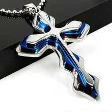 Men's Cool Black Gold Silver Blue Stainless Steel Cross Pendant Free Chain Necklace Accessories EX112 2024 - buy cheap