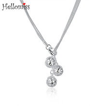 Silver Necklaces 925 for Women Three Layer Hollow Ball Pendant Necklace Long Chain Choker Vintage Costume Jewelry Collier Femme 2024 - buy cheap