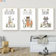 Woodland Nursery Wall Art Discover Explore Dream Adventure Pack Poster Fox Raccoon Bunny Print Picture Painting Kid Wall Decor 2024 - buy cheap