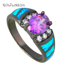 Top Sell Christmas gifts Zircon Rings Blue Fire Opal Black Gold Tone Zirconia Ring USA Sz #6#7#8#9 Fashion Jewelry OR819 2024 - buy cheap