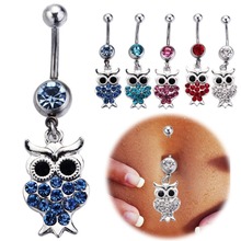 Summer Bikini Belly Button Rings Crystal Cute Owl Navel Piercing Ring in Body Jewelry Ombligo Nombril Fashion Jewelry 2024 - buy cheap