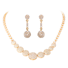 Novo design estilo champanhe cor de ouro redondo áustria aaa joias de luxo romântico conjunto de joias para colar brincos para mulheres gln0128 2024 - compre barato