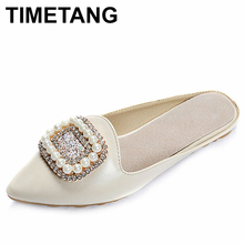 Timetang casual verão ao ar livre chinelos tamanho grande contas do plutônio das mulheres chinelos moda ponto toe sapatos femininos calcanhar senhoras c099 2024 - compre barato