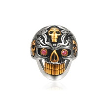 Hot Sale 316L Titanium Steel Gold Color Big Gold Tooth Skull Biker Ring With Zircon Punk Rock Style men Stainless Steel Jewelry 2024 - buy cheap