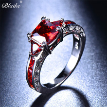 Blaike retro grande quadrado vermelho/royal azul zircão anéis para mulheres prata cor noivado jóias presentes de natal 2024 - compre barato