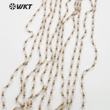 WT-RBC081 WKT perlas de cristal claro cadena de lujo estilo joyería Recetangle forma de vidrio con alambre de latón envuelto cadena hecha a mano 2024 - compra barato