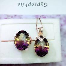 sale big size purple yellow ametrine ring and necklace jewelry set 925 sterling silver natural gem good color Christmas gift 2024 - buy cheap