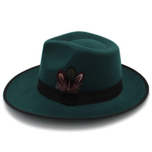 Fashion Men Felt Fedora Hat with Wide Brim Jazz Panama Hat Gentleman Sombrero Godfather Hat Punk Belt Size 58cm 2024 - buy cheap