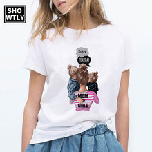 Showtly, Новая женская футболка с надписью Super mama's love, женская футболка большого размера, корейская модная одежда, уличная мода, модные футболки 2024 - купить недорого