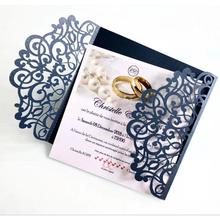 Navy Blue Wedding Invitations Laser Cut Wedding Invitation Card Square Greeting Cards with Ribbon Festive Party & Supplies 2024 - buy cheap