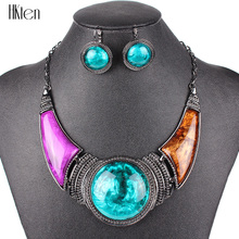 MS20684 Fashion Brand Jewelry Sets Gunmetal Plated Geomatic Design Multicolor/Green/Red Necklace Set High Quality Free Shipping 2024 - buy cheap