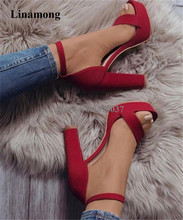 Women Fashion Open Toe Suede Leather High Platform Chunky Heel Sandals Red Pink Ankle Buckle Strap High Heel Sandals Dress Heels 2024 - buy cheap