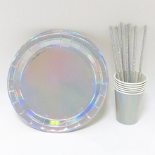 36Pcs/set Rose Gold Laser Disposable Tableware Sets Bling Paper Straw Cup Plate Party Wedding Decor Birthday Kids Party Supplies 2024 - buy cheap