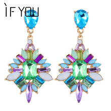 IF YOU Fashion Colorful Bohemia Rhinestone Stud Earring joyeria Maxi Fine Pendiente Statement Brincos Earrings For Women Gift 2024 - buy cheap