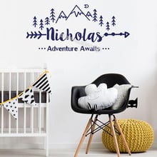 Adventure Awaits Quotations Wall Sticker Boy Custom Name Mountain Arrow Decal Hill moon woodland Forest Nursery poster EB490 2024 - buy cheap