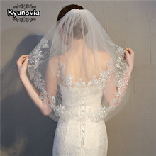 Kyunovia véu de casamento curto com pente, duas camadas, véu de noiva de tule, acessórios barato de casamento veu de noiva d103 2024 - compre barato