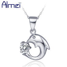 Almei 15%Off Crystal Dolphin Pendant Necklaces Women Fashion Lady Silver Jewelry Trendy Love Chokers Chain Necklace Sale N271 2024 - buy cheap