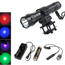 Linterna táctica LED XM-L T6 de aluminio, 1000 lúmenes, roja, verde, azul, púrpura, kit de lámpara de caza con interruptor de presión 2024 - compra barato