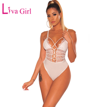 LIVA GIRL White/Black Floral Lace up Bodysuit Women Summer Sheer Sexy V-Neck Strappy Sleeveless Jumpsuits Female Tops Clothing 2024 - buy cheap